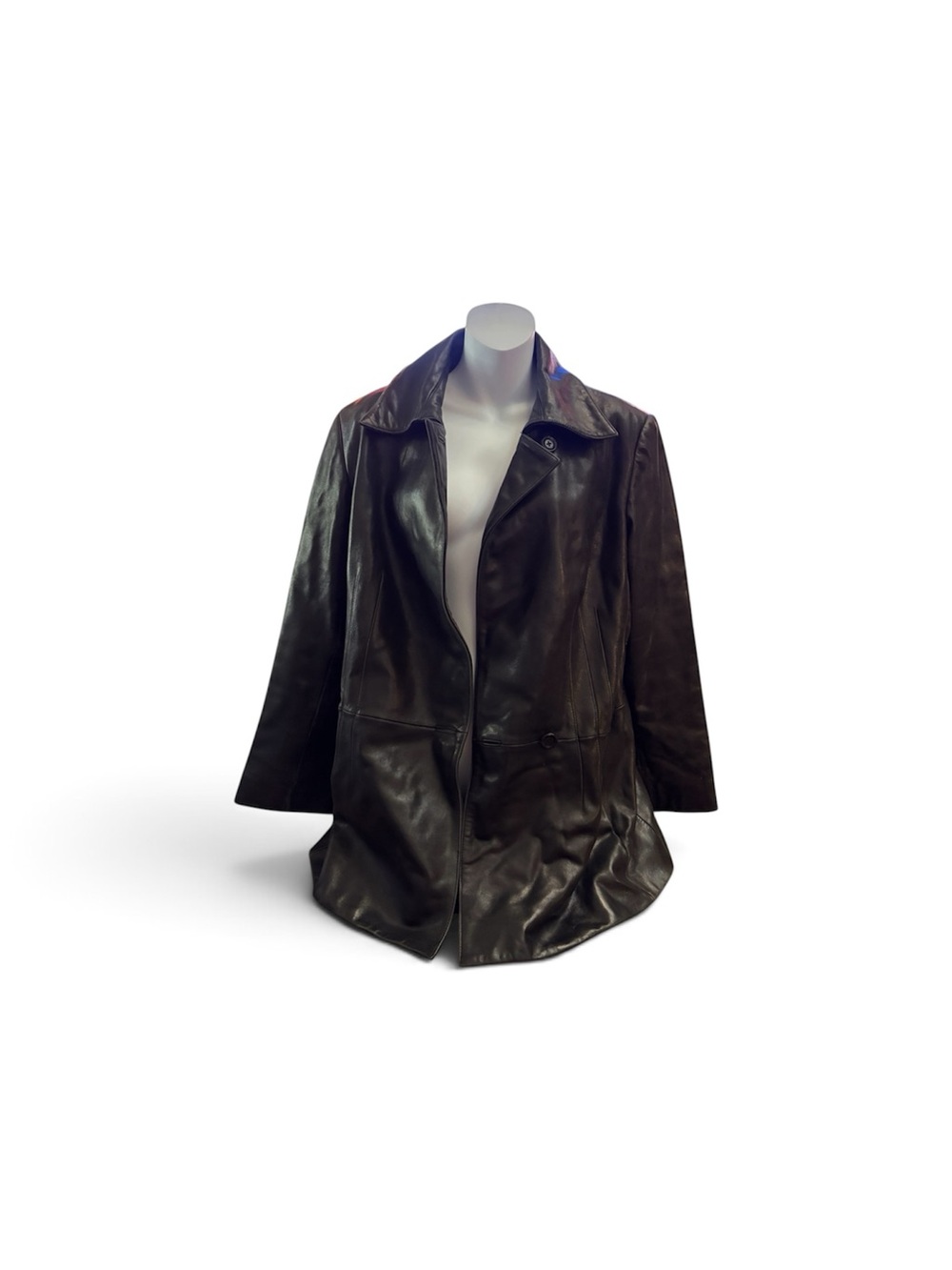 Women's Black Vintage Leather Jacket - Classic Long Coat